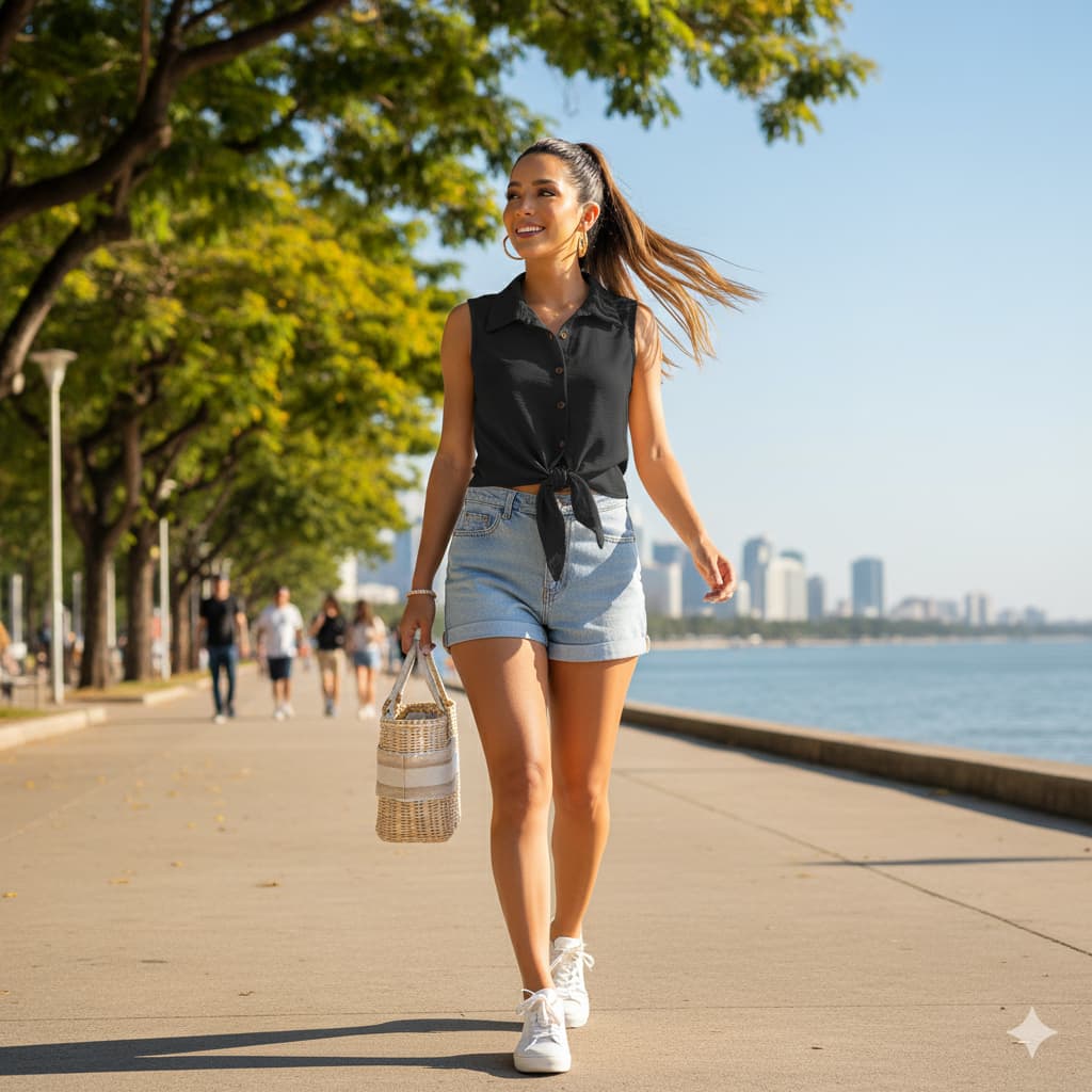blusa feminina com botões de duna Air Flow \ liso Tendencia 2026