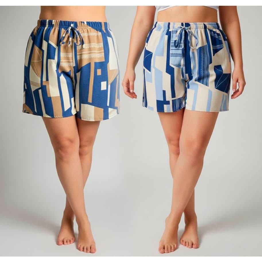 Shorts Feminino Estampado Plus Size Com Elástico Confortavél - Envio Imediato
