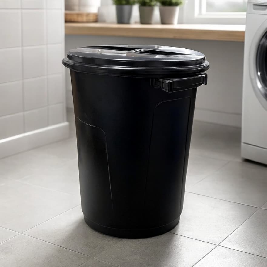 Lixeira Plástica Preta com Tampa 60L - PP Resistente p/ Cozinha e Área Externa