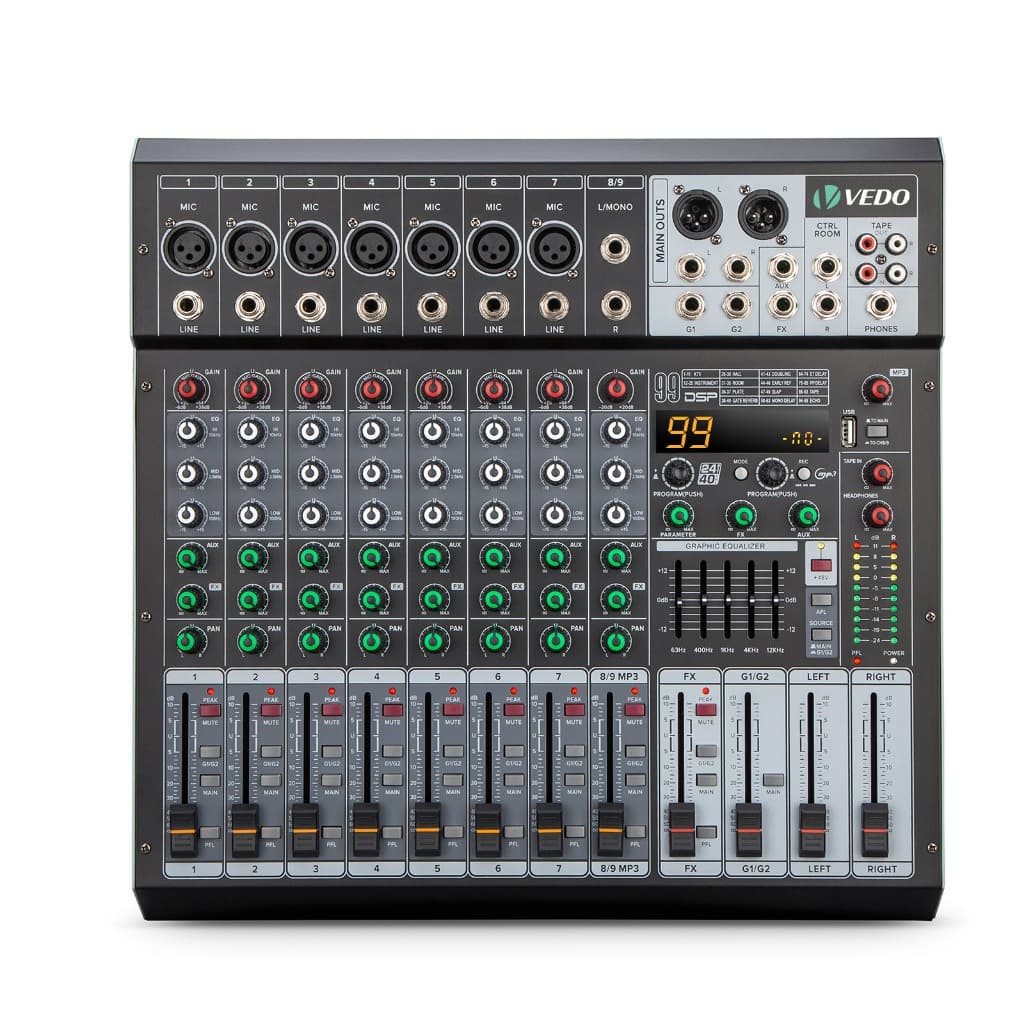 VEDO 9 Canais Mesas De Som 99DSP VDA209L Mesa De Mixagem Bluetooth Usb Phantom +48V MP3 Player 2 Auxiliares Bivolt
