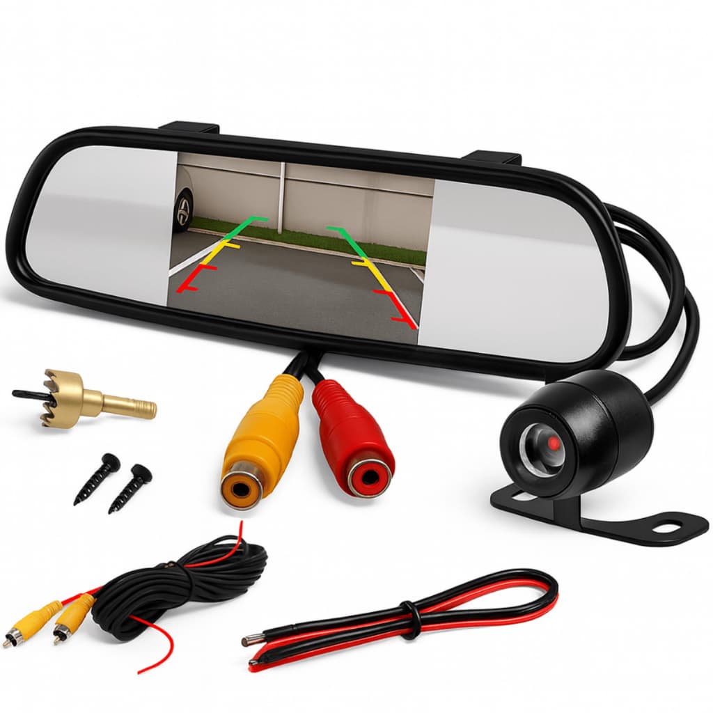 Kit Câmera De Ré Visão Noturna Colorida + Retrovisor Espelho Veicular Carro Camionete Estacionar
