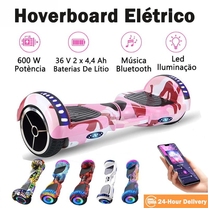Hoverboard Infantil 6.5"/8" Bluetooth, LED, 600W - Skate Elétrico com Bateria de Alta Capacidade