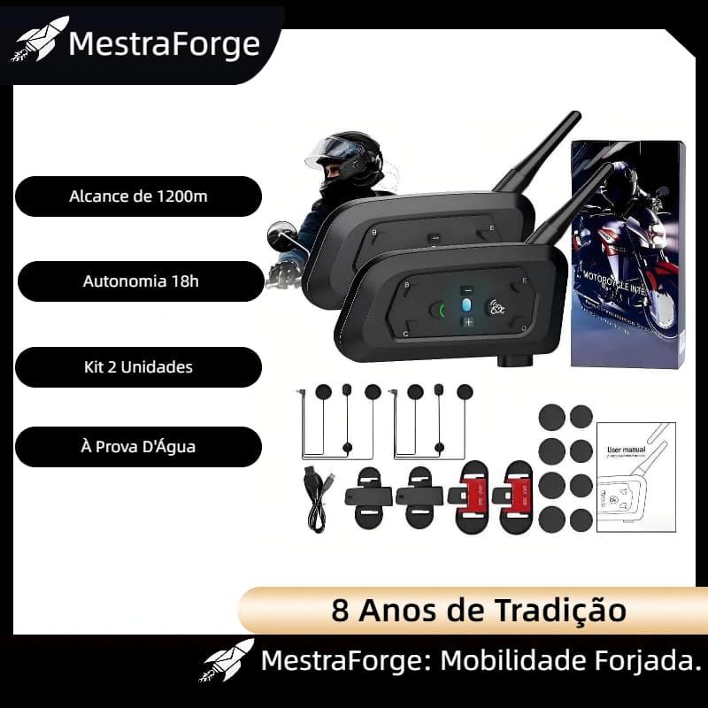 Fone Bluetooth p/ Capacete Moto V6 Pro | Intercomunicador p/ 2 Pessoas | Kit c/ 2 Unid | Áudio Estéreo | Frete Grátis