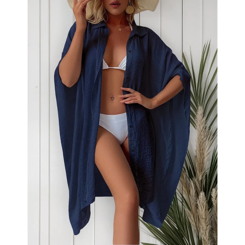 Saída Biquíni De Praia Camisa Camisão Feminina Manga Morcego Verão Plus Size - QUALY