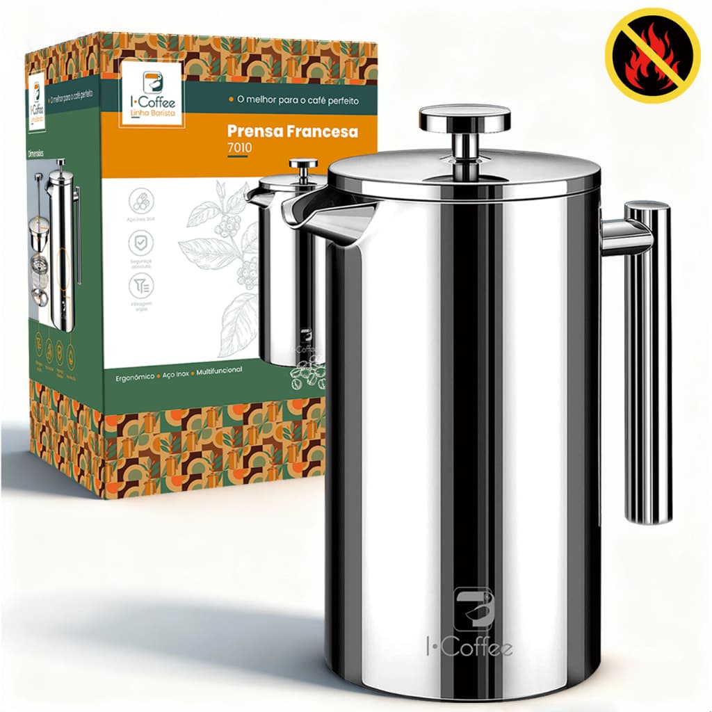 iCoffee Cafeteira Prensas Francesas Aço Inoxidável 700ML Isolamento de camada dupla