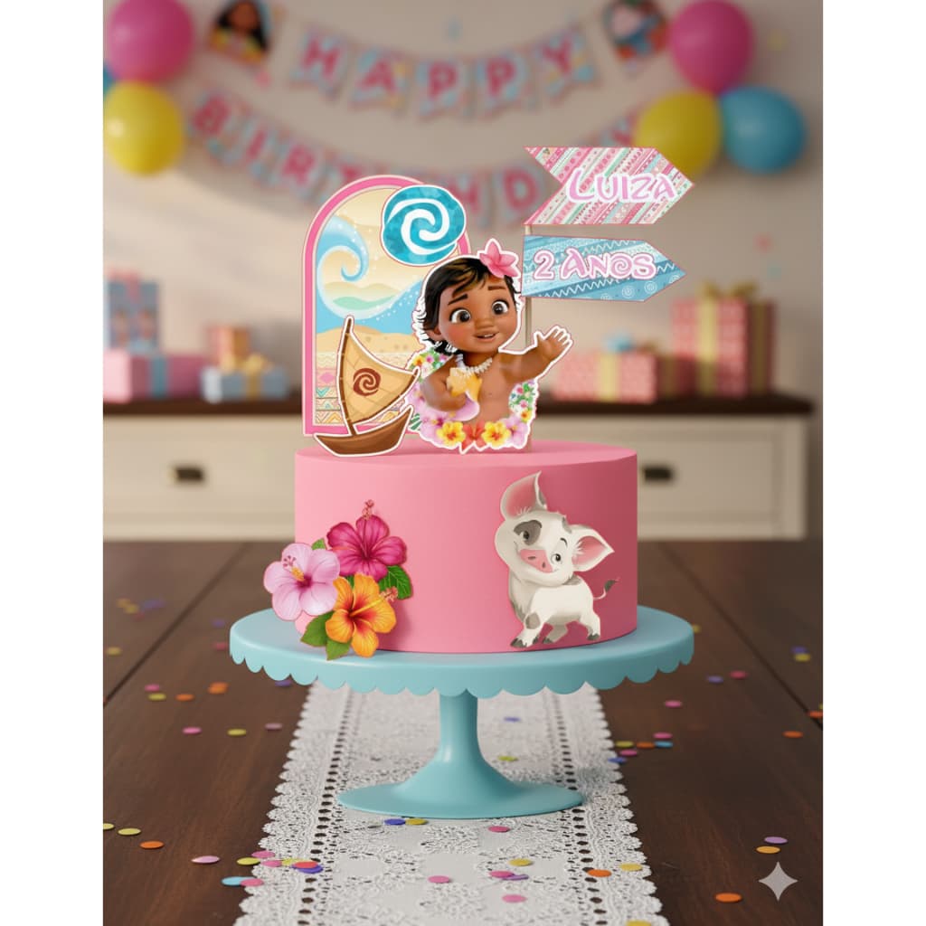 TOPO DE BOLO MOANA BABY, PERSONALIZADO COM NOME E IDADE