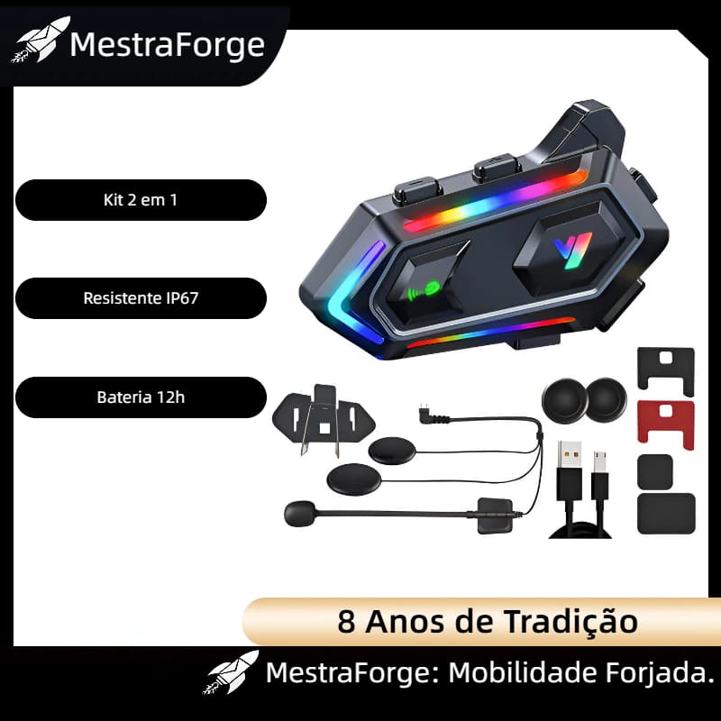 Intercomunicador Bluetooth 5.0 p/ Moto - Kit 2 em 1 c/ 400m Alcance - Voz Cristalina c/ Cancelamento Ruído - IP67
