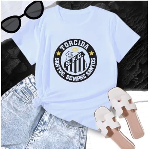 T-shirt Camiseta torcedora Feminina Time, Santos, Malha Premium futebol Clube
