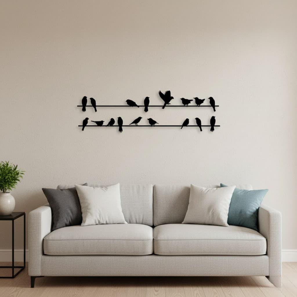 Quadro Decorativo Linha de Pássaros em MDF