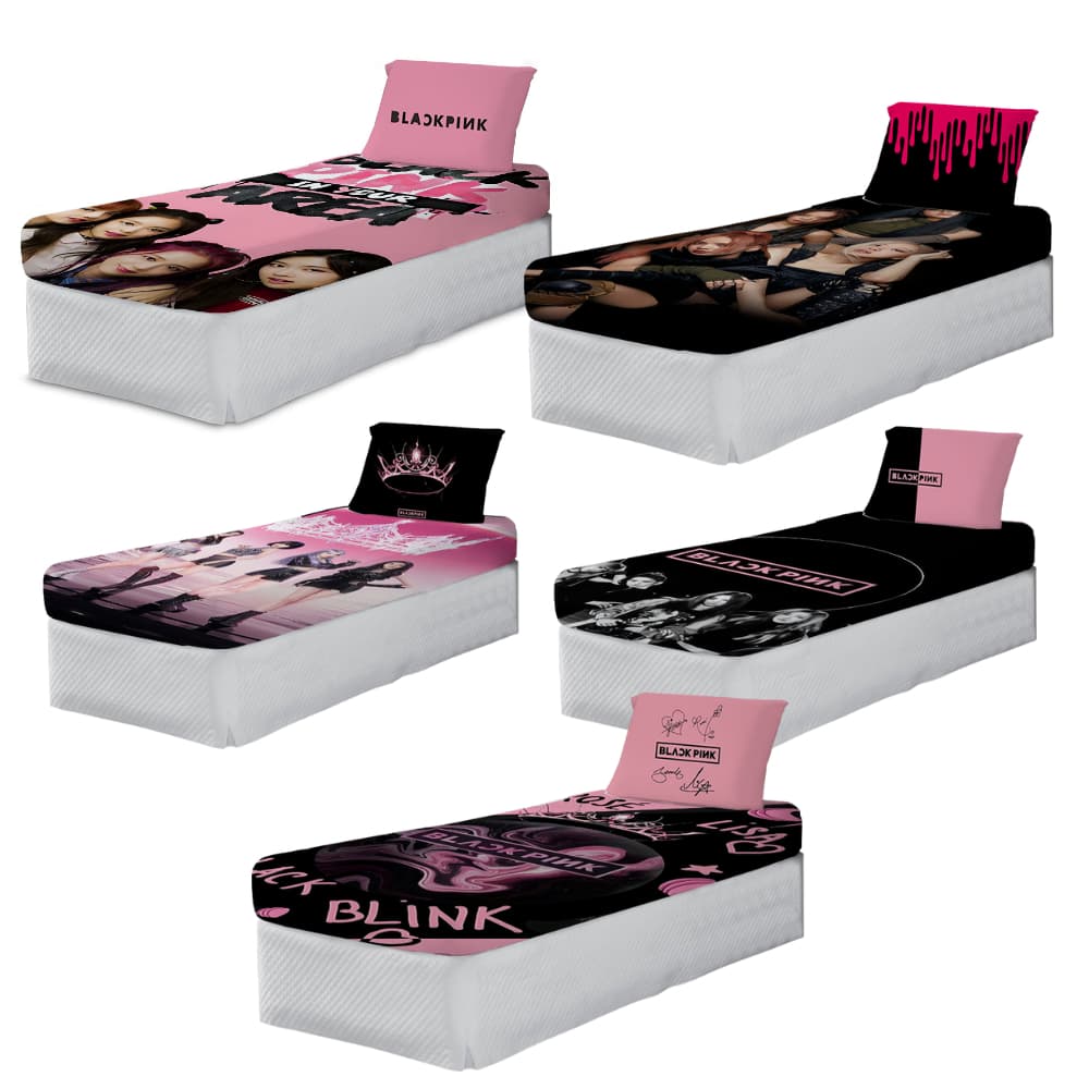 Kit Quarto Decorado Black Pink Infantil com Fronha e Lençol Vários Temas