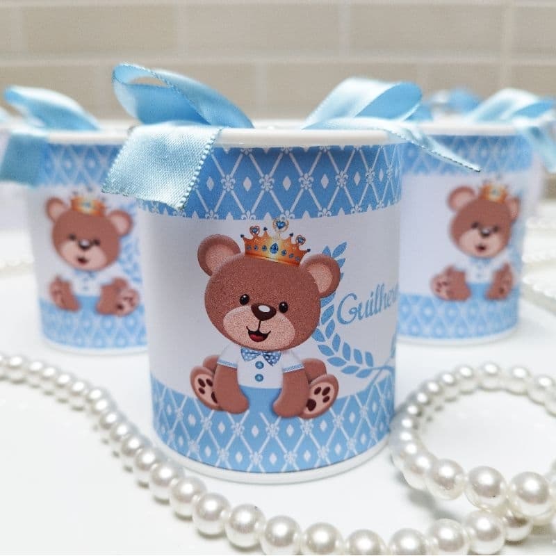 Tubolata Personalizada 7x6 Ursinho Realeza Azul / Lembrancinha Maternidade Nascimento Festa Infantil