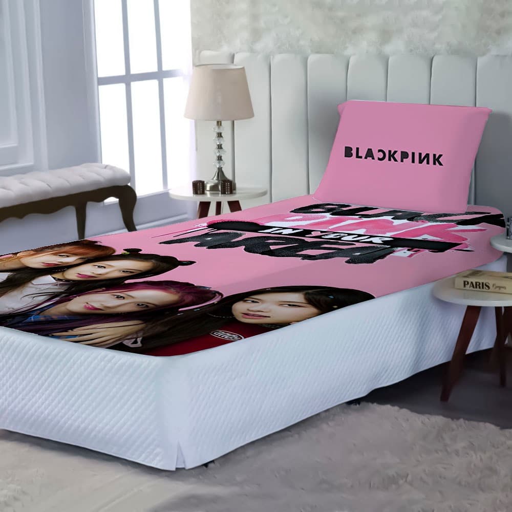 Kit Quarto Infantil Black pink Lençol + Fronha Meninas Rosa Kpop
