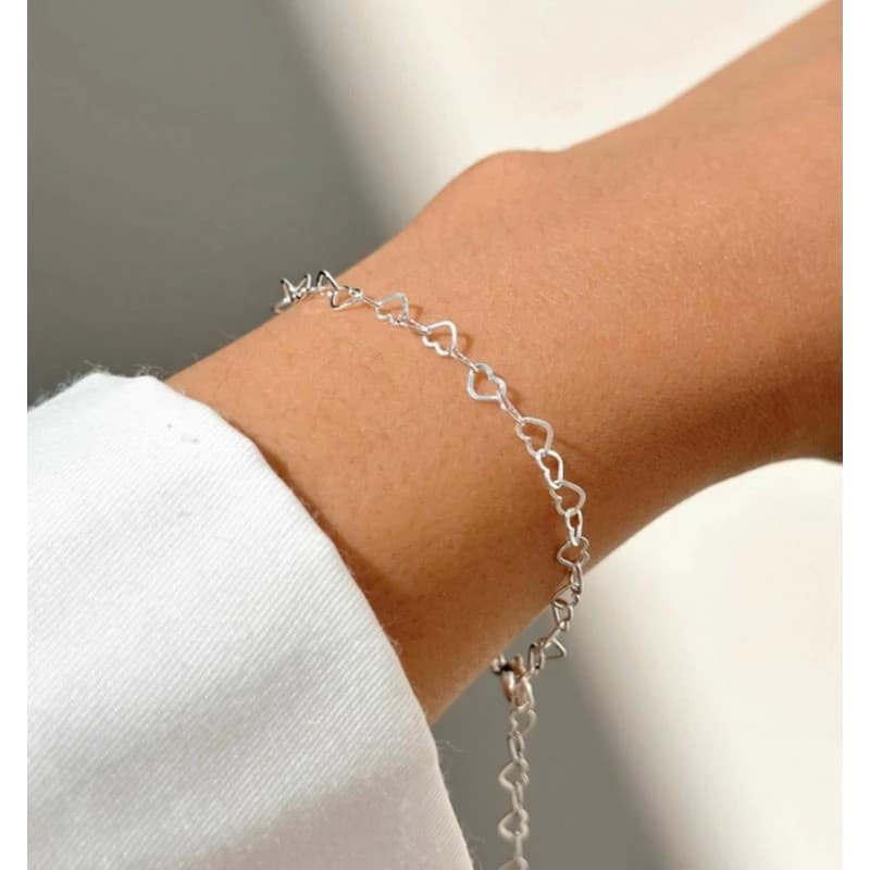 Pulseira Elo Coração Delicada Ajustável Folhado Prata 925 ou Ouro18k
