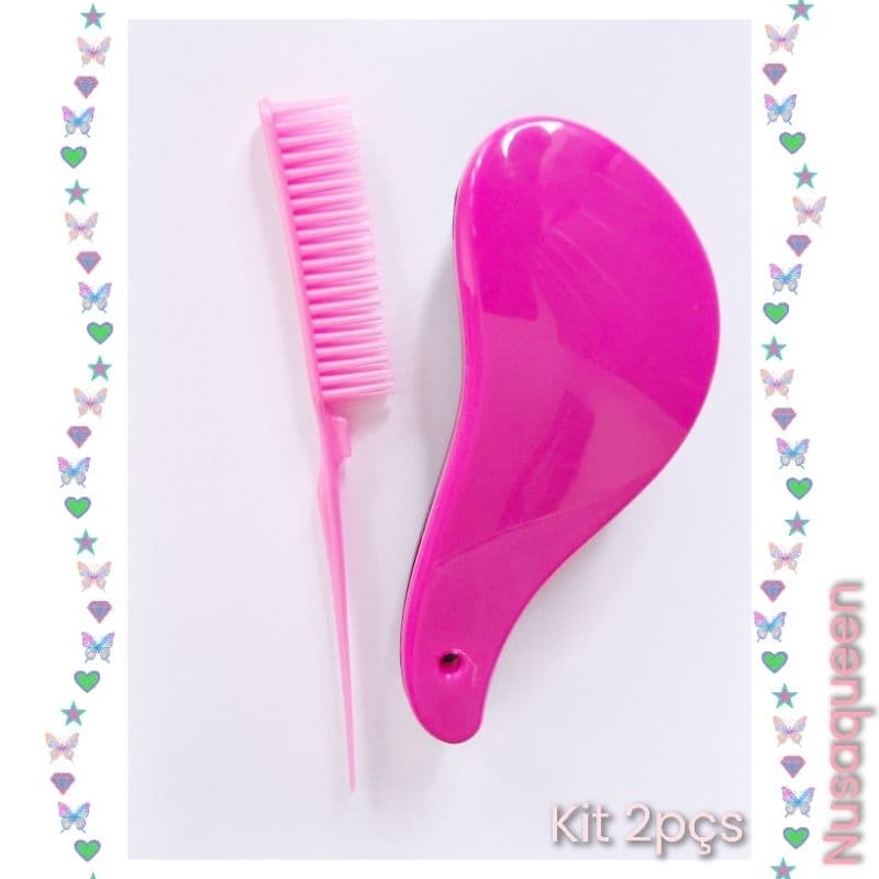 kit 2 Pçs Escova Raquete + Pente 3 Fileiras