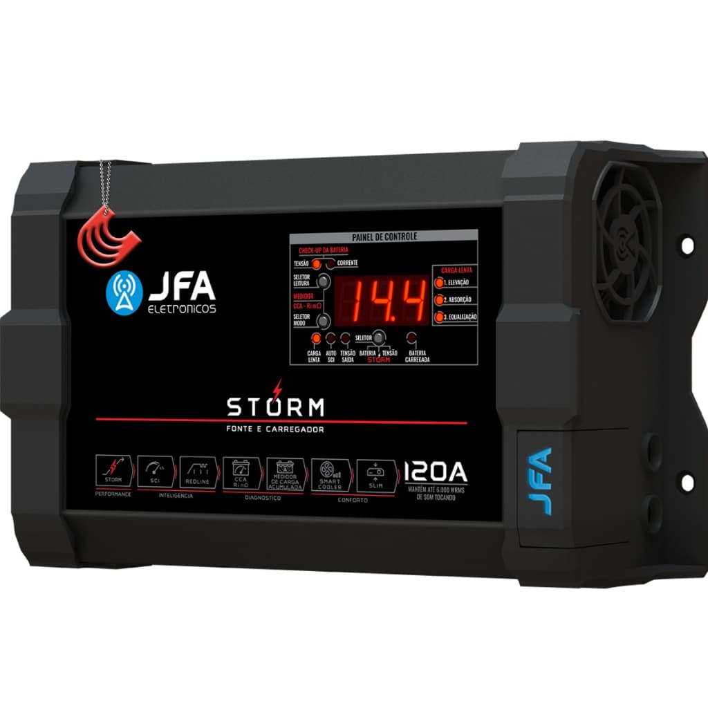 Fonte JFA Storm Plus 120A Bivolt Carregadora de Bateria De Trio Paredão Som Automotivo Festa Show