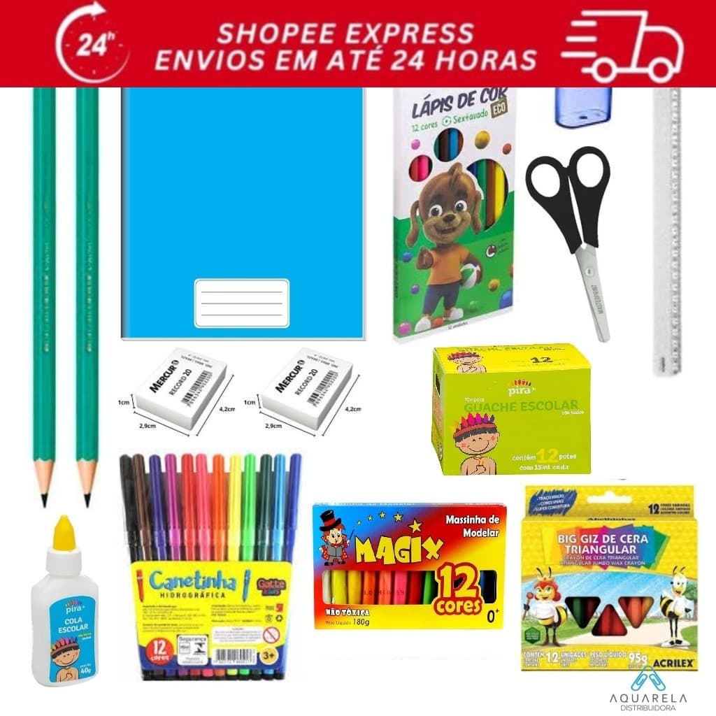 KIT MATERIAL ESCOLAR BASICO 12 ITENS