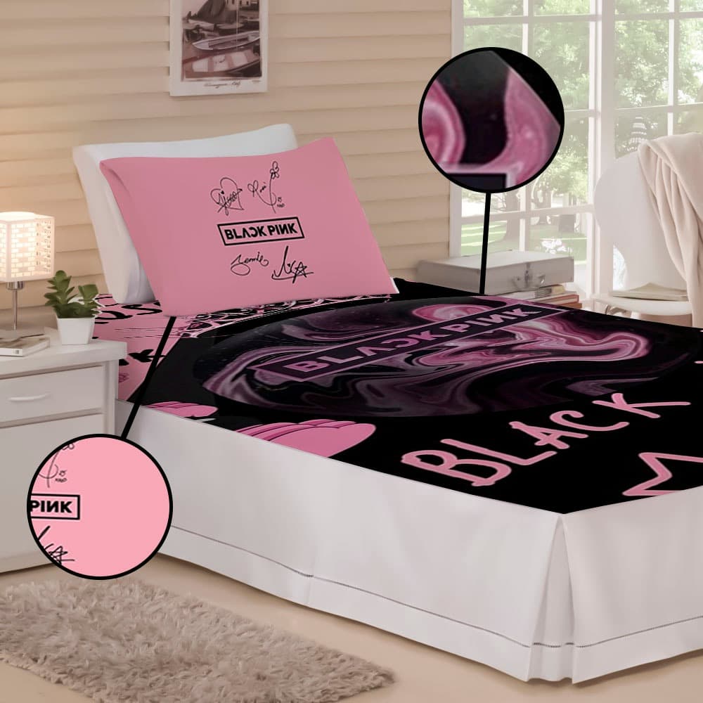 Jogo de Cama Solteiro Blackpink Infantil Meninas Lençol + Fronha
