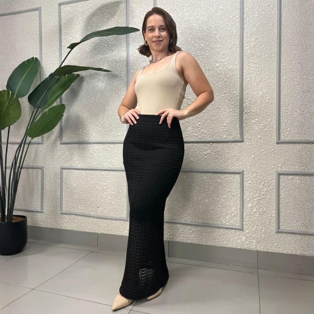 Saia Longa Tricot Feminina 100% Microfibra Forrada Moda Verão