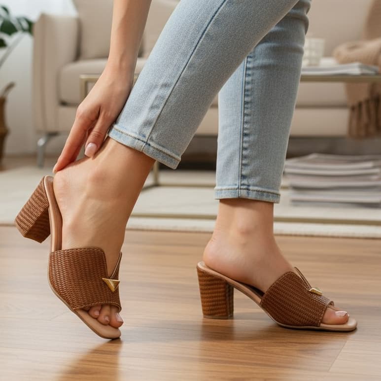 Tamanco Feminino Sandália Casual Juta Com Aplique Triangulo Salto Bloco Baixo Macio Conforto Elegante Moderno Tendencia