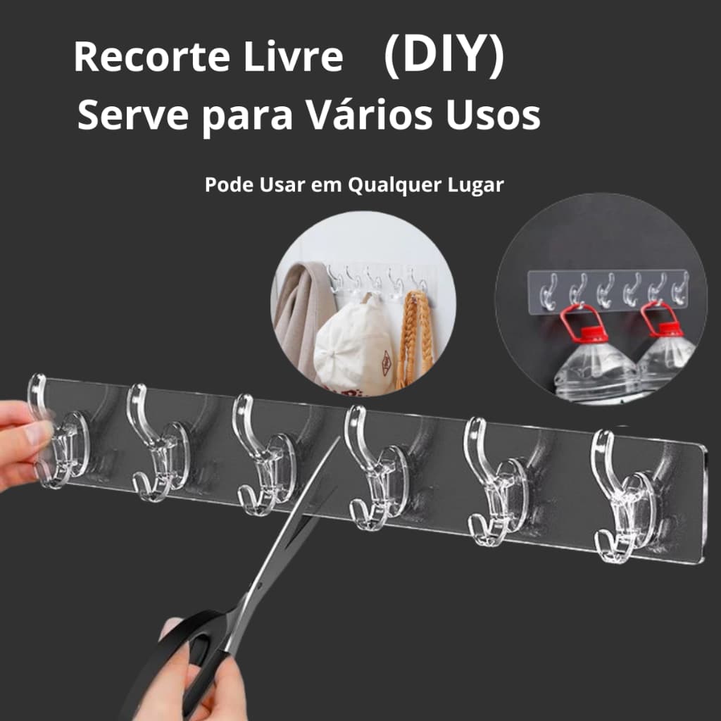 Faixas Ganchos De Parede Com 6 Suportes Transparente Adesivo Multiuso