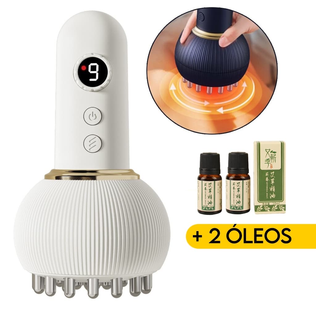 Massageador Elétrico 9 Níveis Vibração Aquecimento Luz Vermelha Recarregável USB