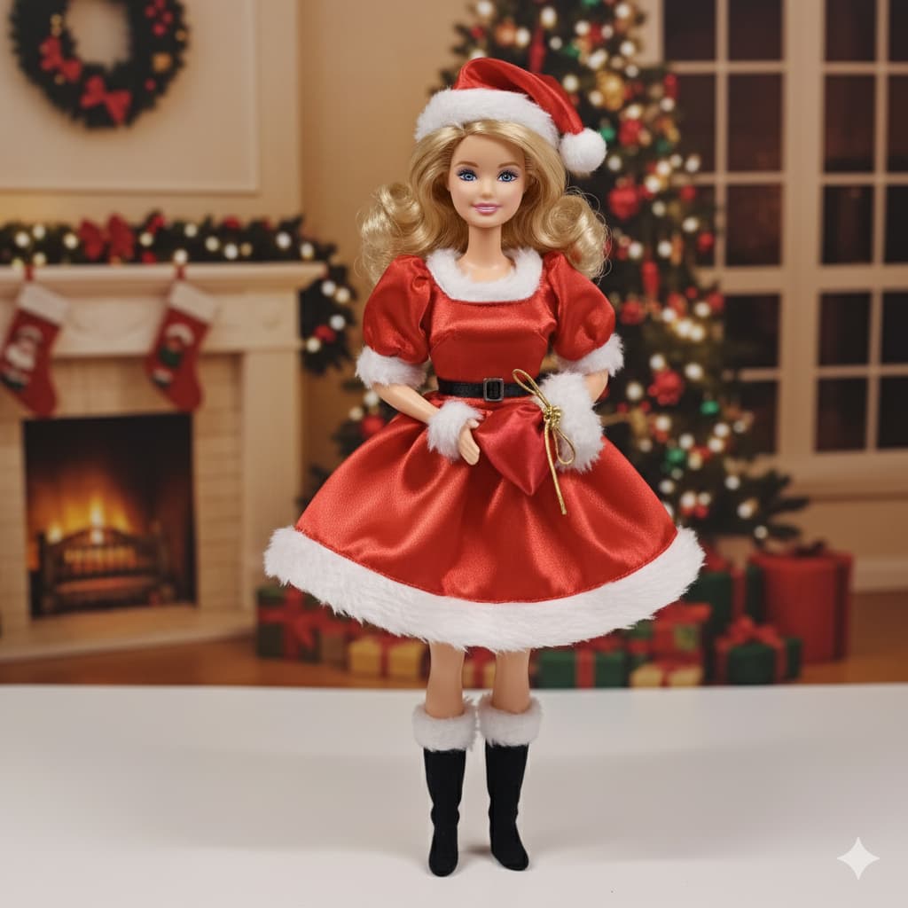 Vestido Fantasia Mamãe Noel para boneca de 30cm - Natal Christimas Gorro de Natal