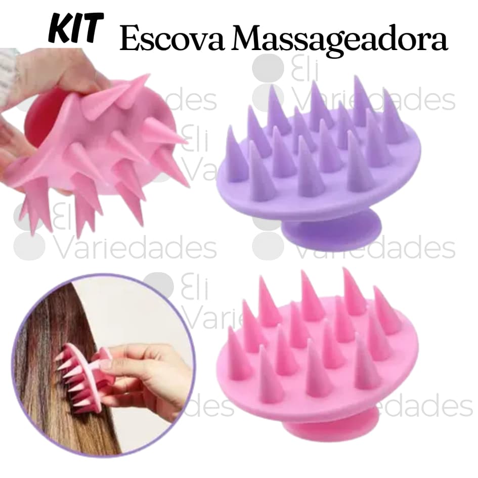 Kit 1 Ou 3 Escova Massageadora De Silicone Capilar Couro Cabeludo Anti Queda Caspa Massageador Banho