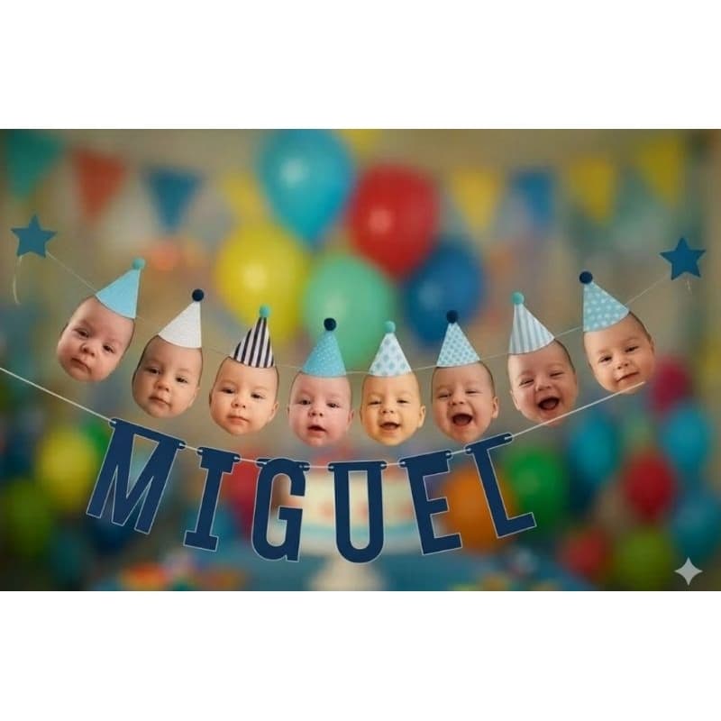 Kit Varal de Rostinho + Varal de Nome Personalizado | Decoração de Mesversário e Aniversário | Papelaria Personalizada