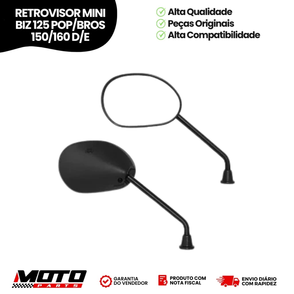 Retrovisor Mini Para Biz 125 Pop Bros 150 160 AWA Preto Direito Esquerdo Peça Para Moto Envio Rápido