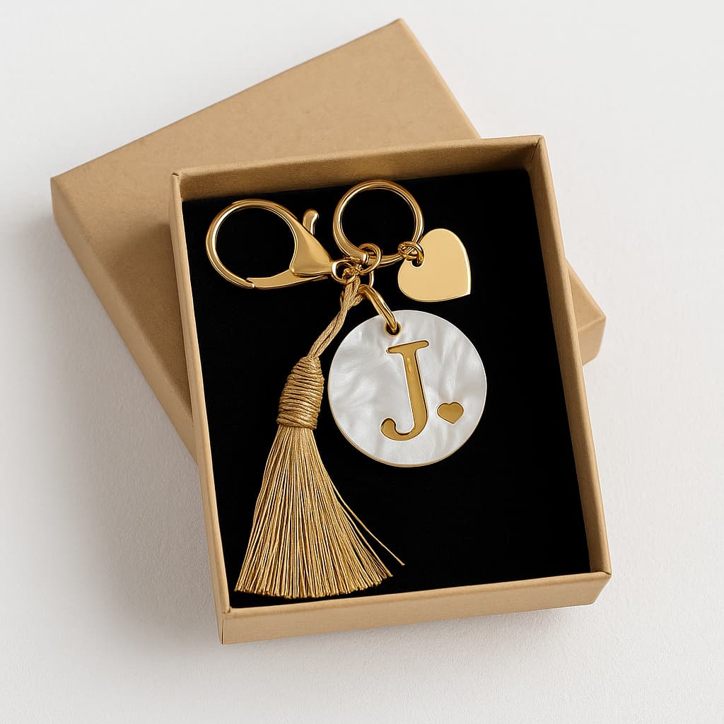 Kit 10 15 20 Chaveiros Inicial Madrepérola 4cm com Letra Espelhada Dourado Prata Rosé