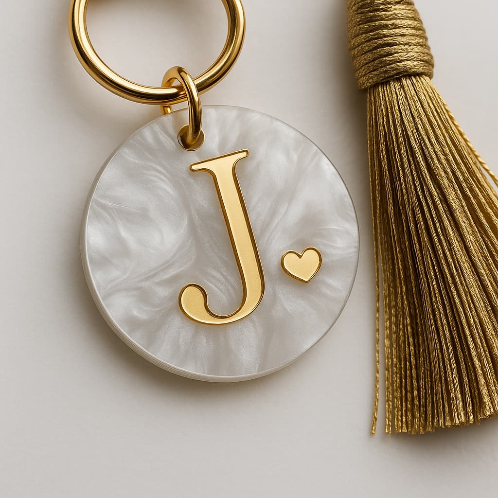 Kit 10 15 20 Chaveiros Inicial Madrepérola 4cm com Letra Espelhada Dourado Prata Rosé