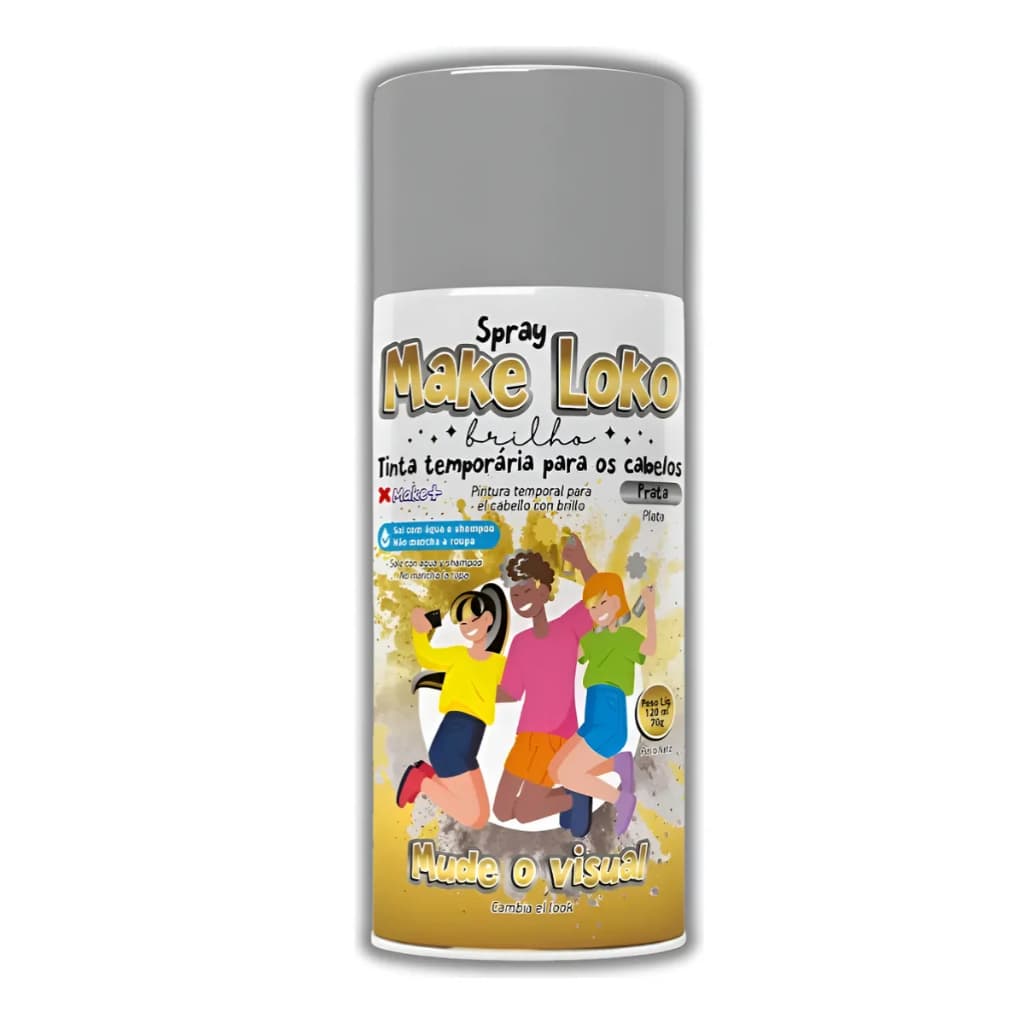 Spray Make + Prata 120ml Brilho Intenso E Fixação Duradoura Prata