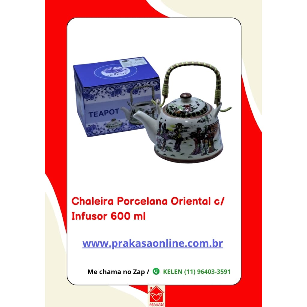 Chaleira Porcelana Oriental/Floral com Infusor 600 ml