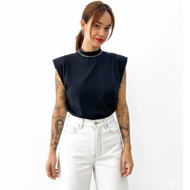 CAMISETA FEMININA T-SHIRT MUSCLE TEE GOLA ALTA BÁSICA DIA A DIA 100% ALGODÃO