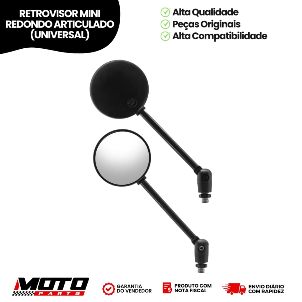 Retrovisor Mini Redondo Articulado Universal AWA Moto Preto Rosca Honda Yamaha Envio Rápido