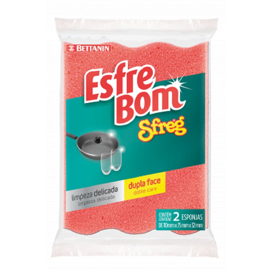 Esponja Esfre Bom Bettanin Sfreg Dupla Face Rosa (1 Pacote com 2 Unidades)