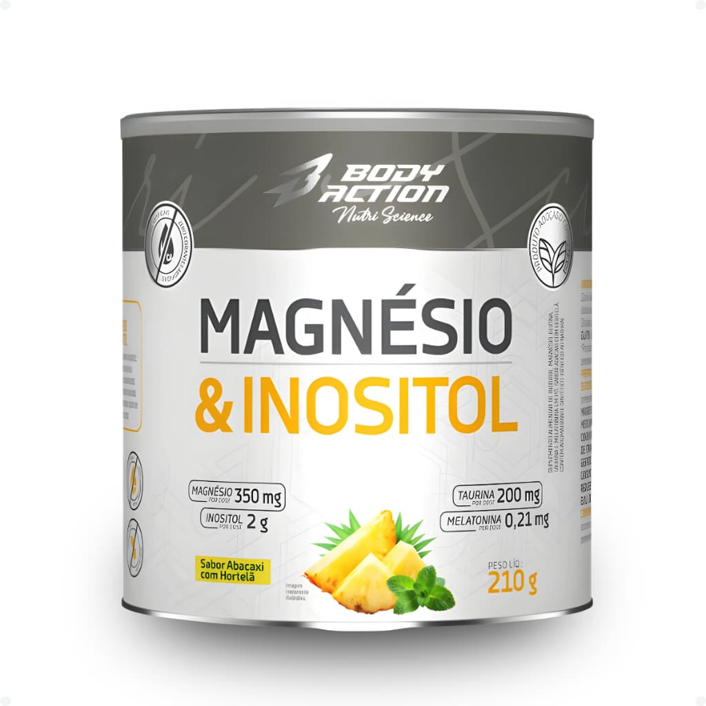 Magnésio Inositol 210g + Melatonina Body Action - Relaxamento Zero Açúcar Zero Glúten