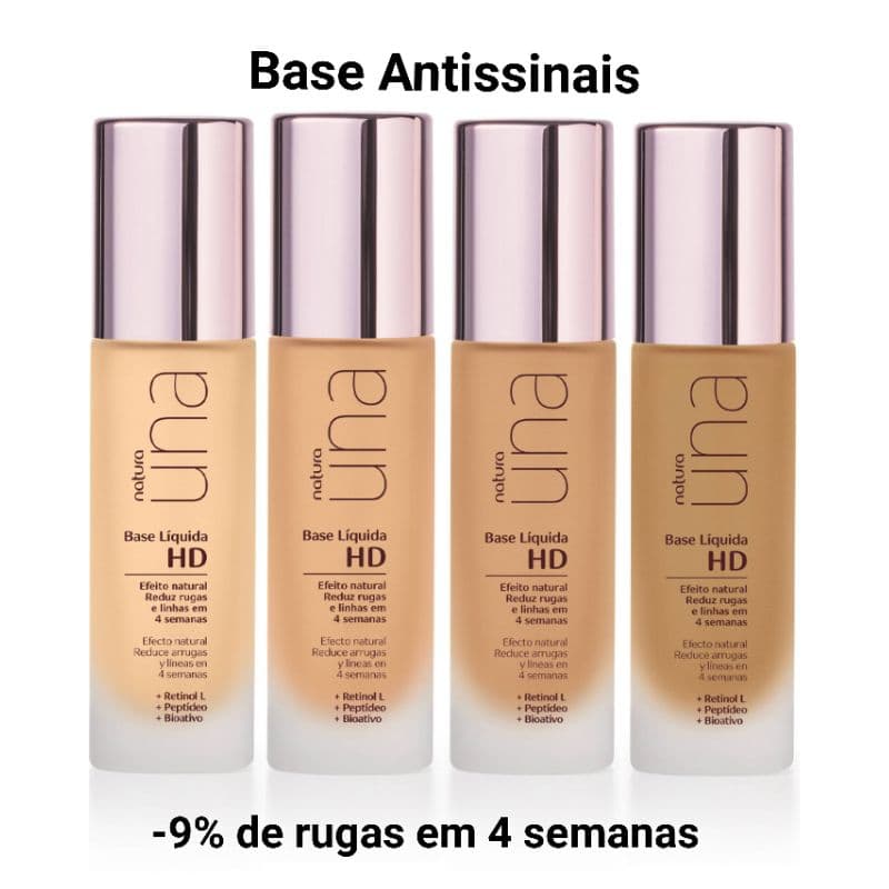 Base Líquida HD Una Natura - Diminui Rugas Base Antissinais 24 horas de duração e hidratação Acabamento Natural - Refil