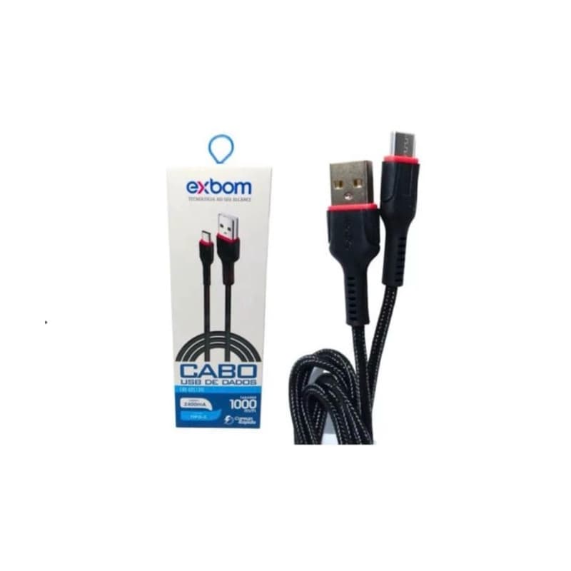 Cabo micro USB (V8) Exbom 1 Metro • Reforçado • Carregamento Rápido 2.4A • Cabo de Dados