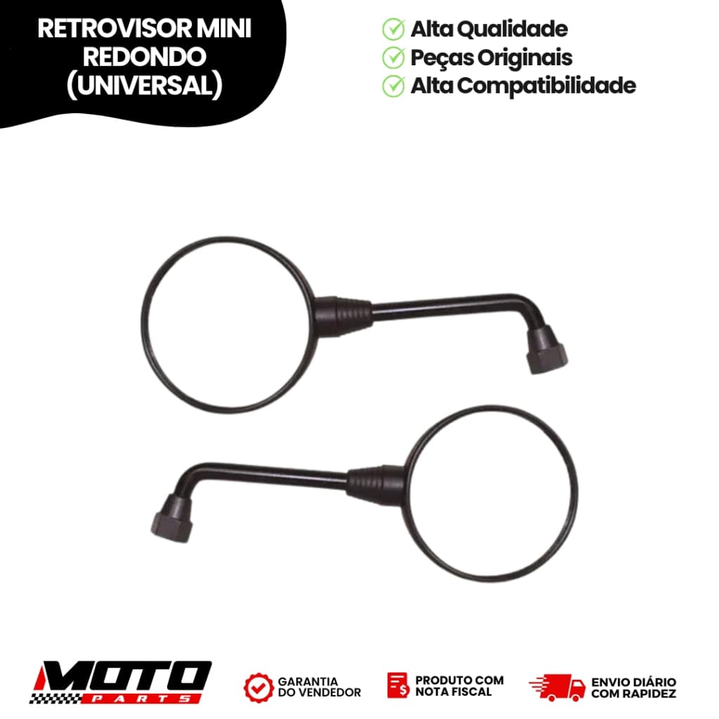 Retrovisor Mini Redondo Universal AWA Moto Preto Rosca Honda Yamaha Direito Esquerdo Envio Rápido