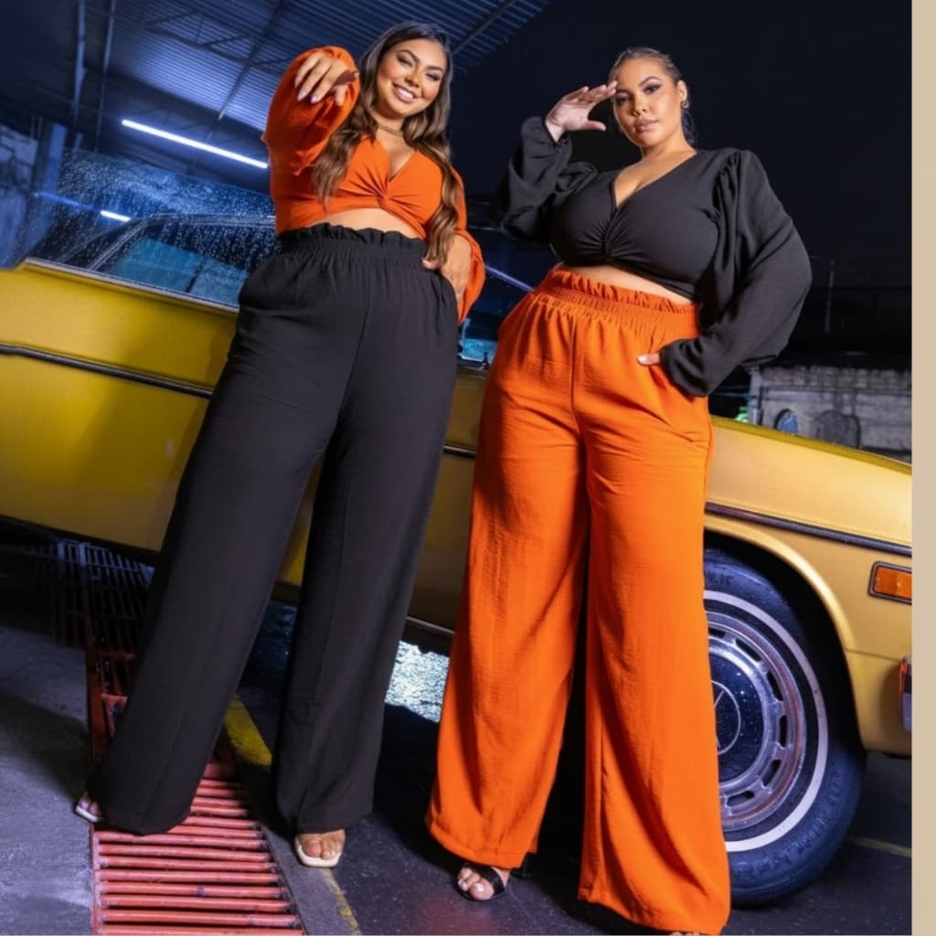 Calça Pantalona Cintura Alta Feminina Plus Size Estilosa