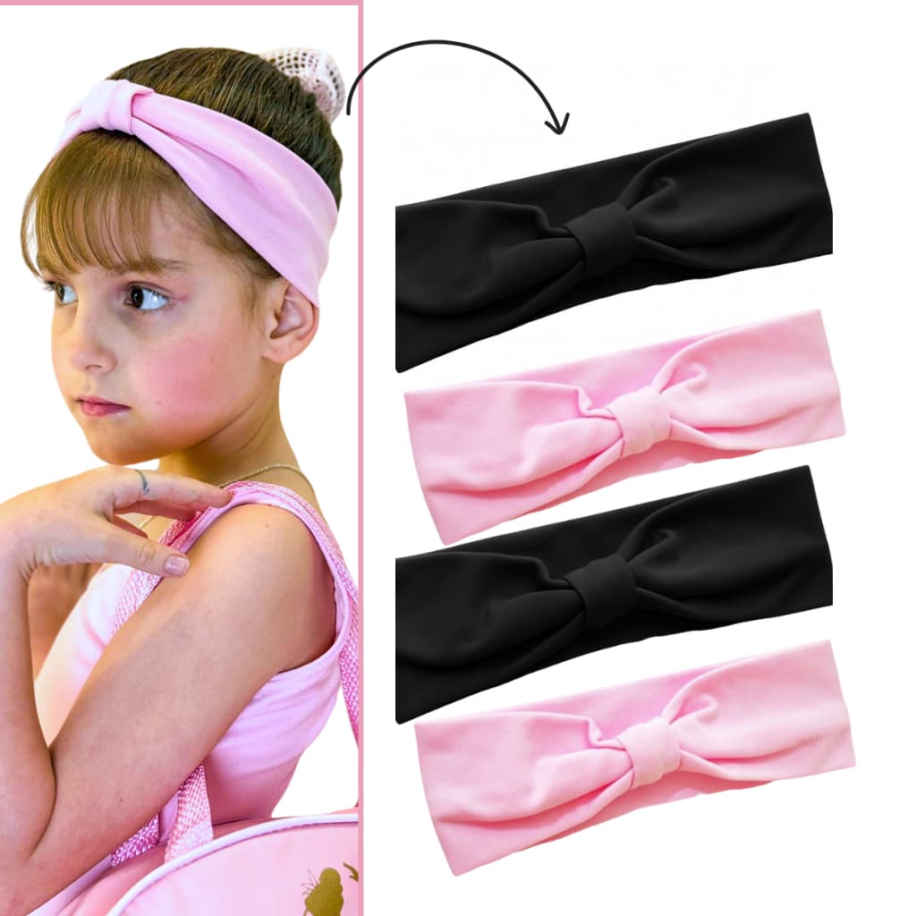 Faixas de Cabelo poliamida com nó maria chica - Cores Preto e Rosa