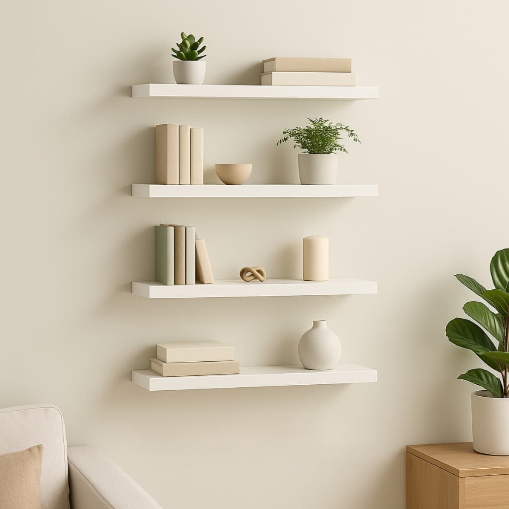 Kit 4 Prateleiras Decorativa suporte Mdf 60x20 Branca C/ Suporte Invisivel