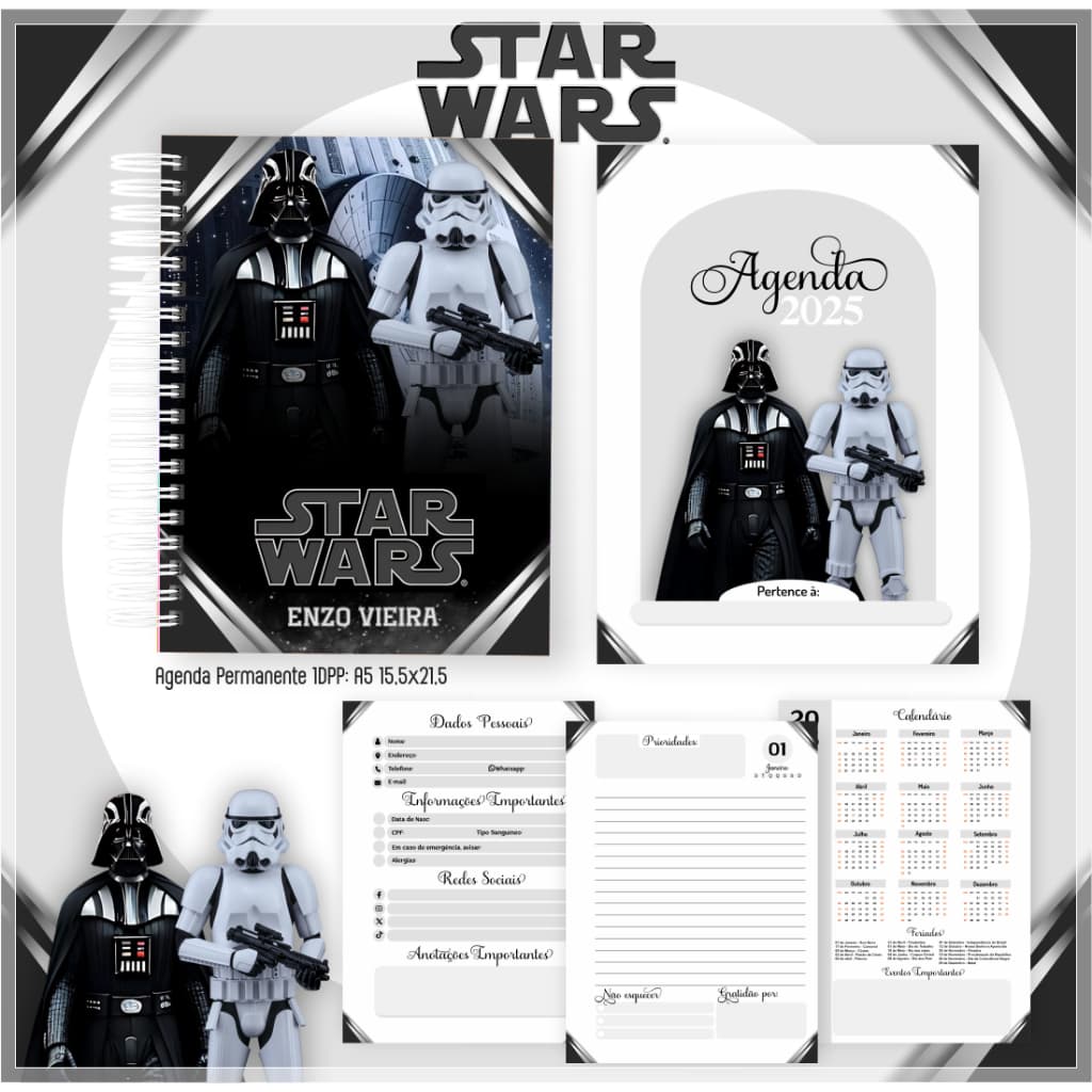 Agenda Permanente Star Wars Nostalgia Caneca Bloco de Notas Livro de Colorir DSG 0002