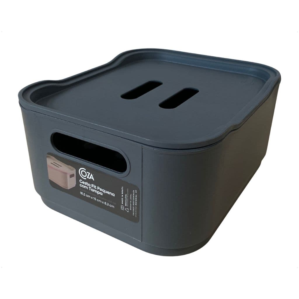 Cesto Organizador Fit Pequeno Cinza Com Tampa 1,75 Litros