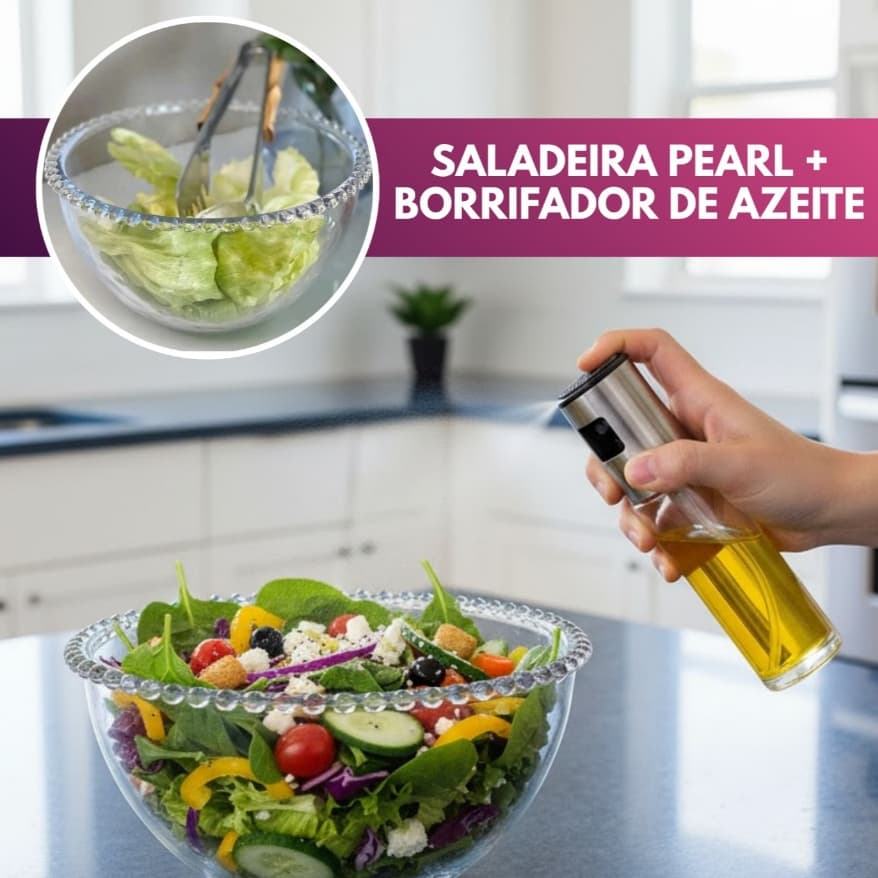 Saladeira de Cristal Pearl C/ e sem Pé 21Cm + Borrifador De Vinagre/Azeite Grátis - Wolff