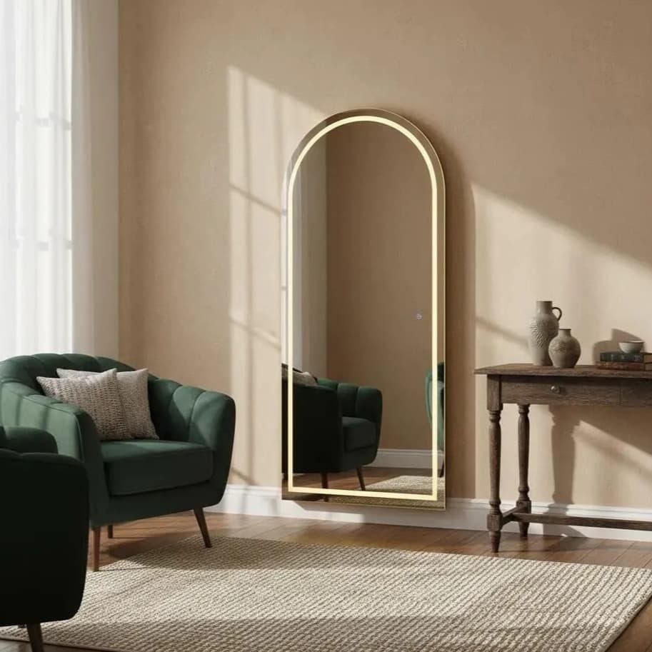 Espelho Lopazzi Grande Corpo Inteiro 170x70cm Com Led Touch Quente Frio Bivolt Jateado Polido Base Reta