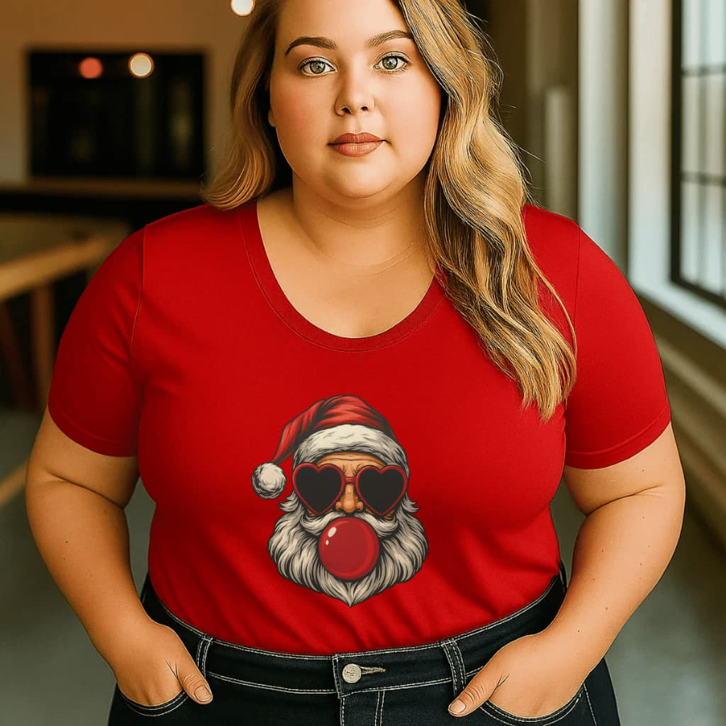 Camiseta Plus Size Feminina P Ao G5 Algodão 100% Estampada Papai Noel Natal Básica Casual Academia Verão