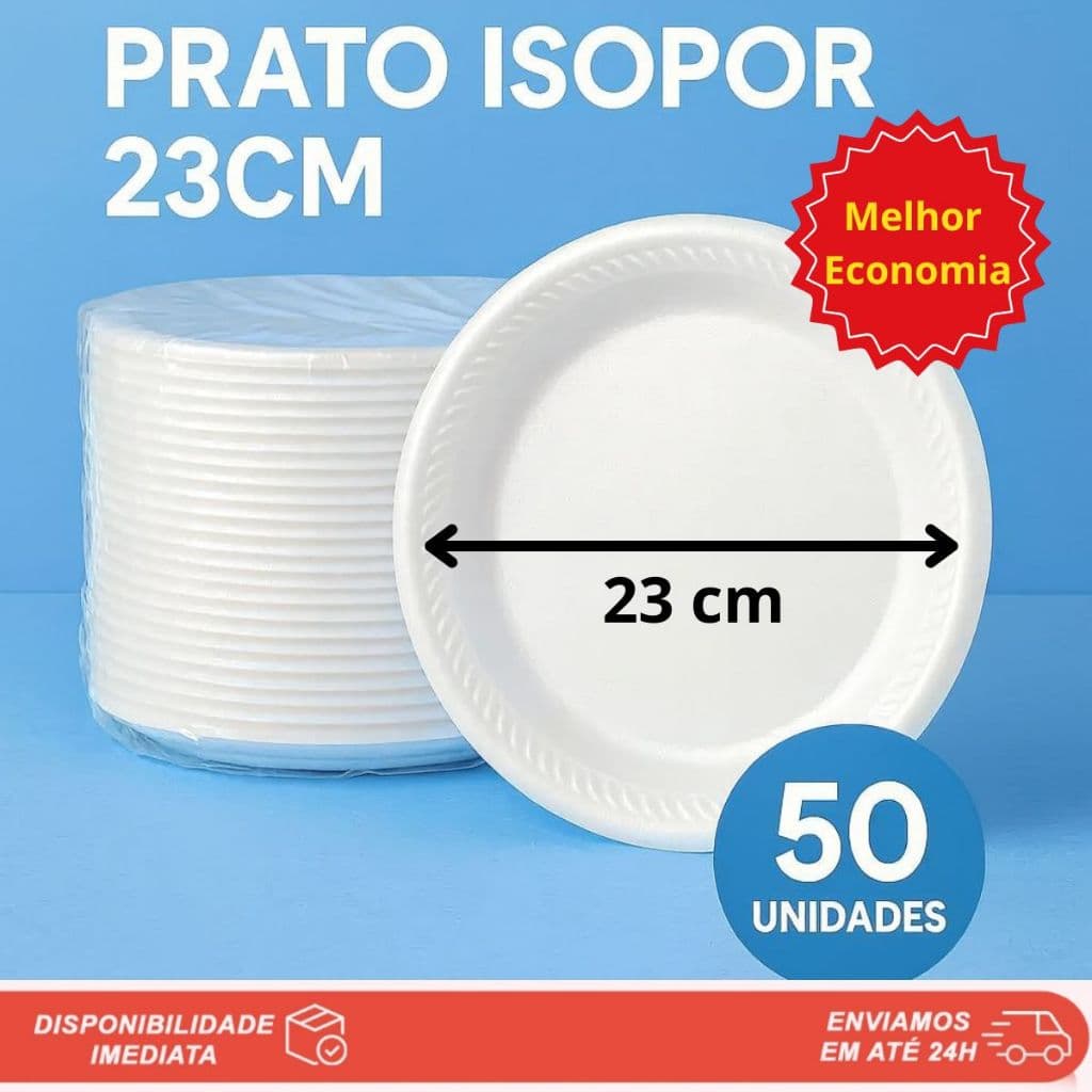 200 Pratos Isopor 23cm Branco para Refeições Festas Churrasco Eventos aniversários - Envio imediato