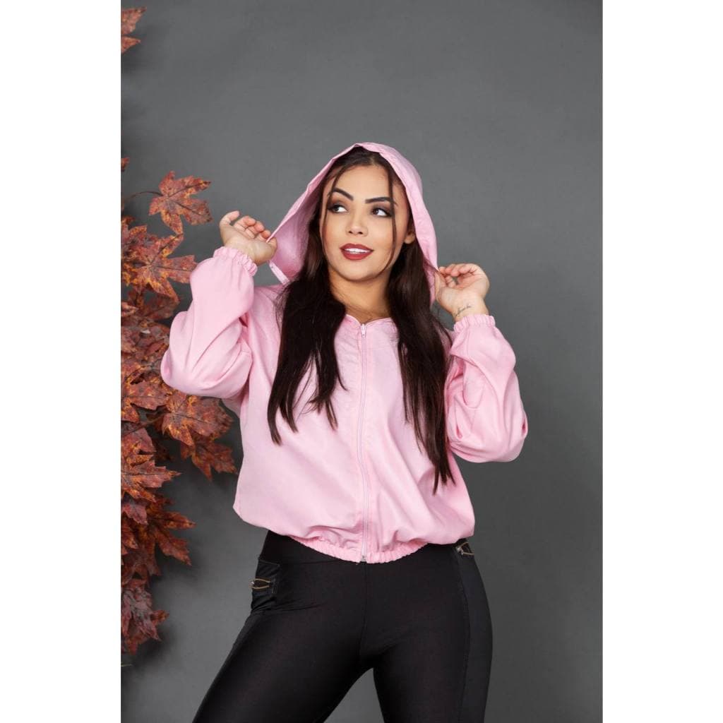 Corta Vento Tactel Leve Feminino com Capuz Estampa Refletiva e Zíper Colorido Variedade de Cores